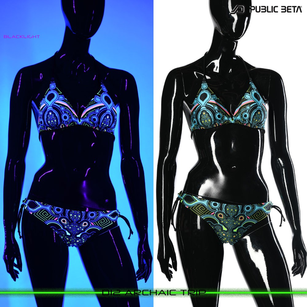 Archaic Trip UV Active Bikini Top and Bottom, Psychedelic Art digital print, Beachparty wear by Public Beta