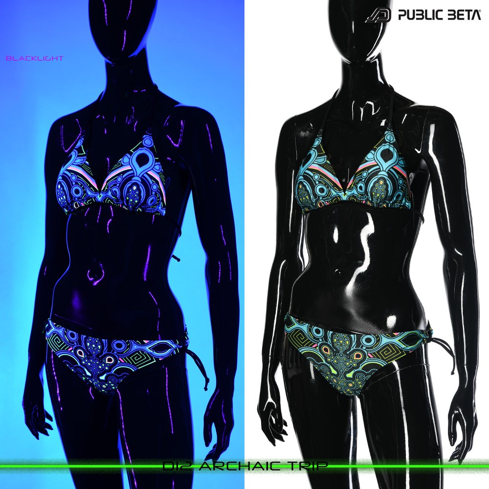 Archaic Trip UV Active Bikini Top and Bottom, Psychedelic Art digital print, Beachparty wear by Public Beta