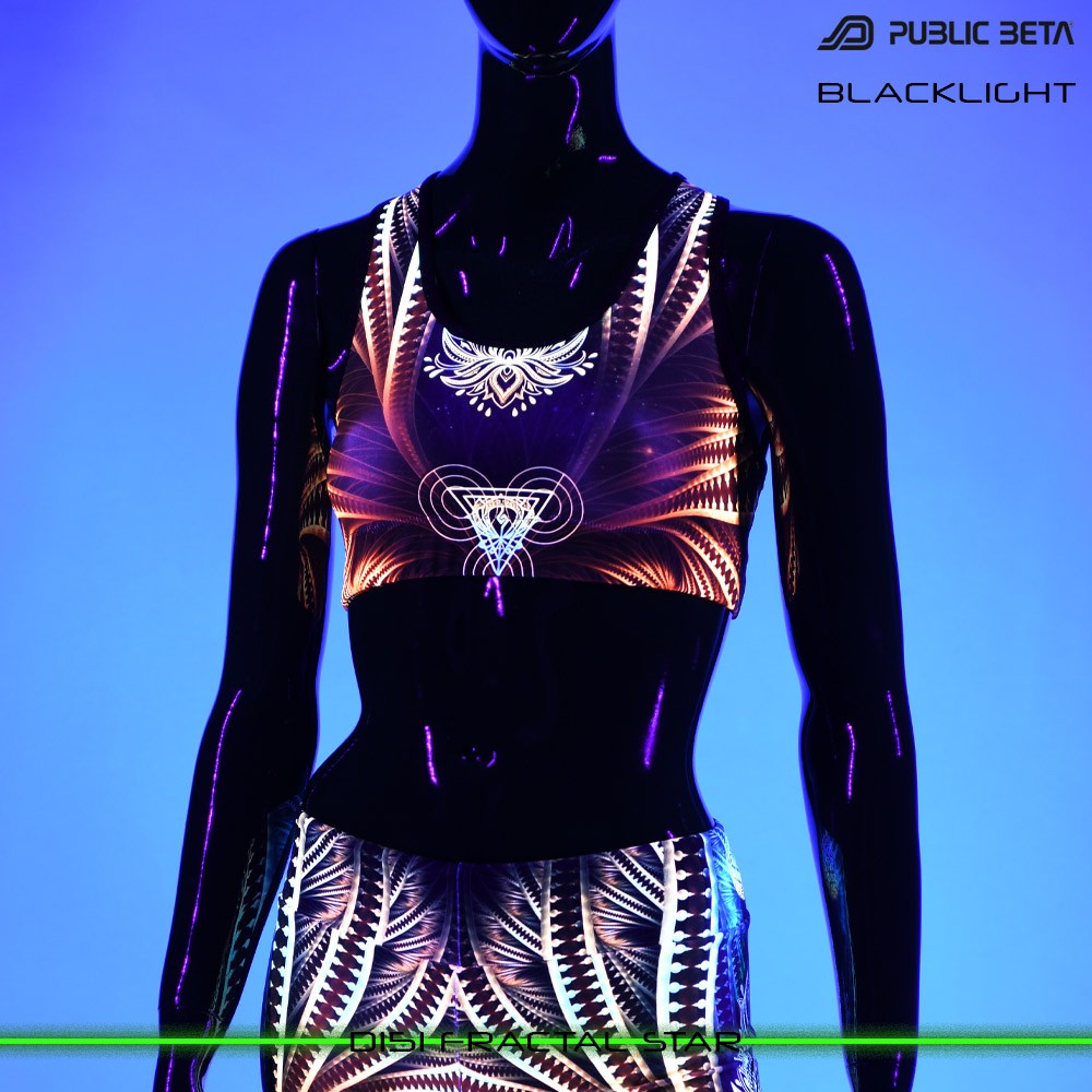 Fractal Star Psychedelc Clothing for Psychedelic Yogis, UV Active prints by Public Beta Wear