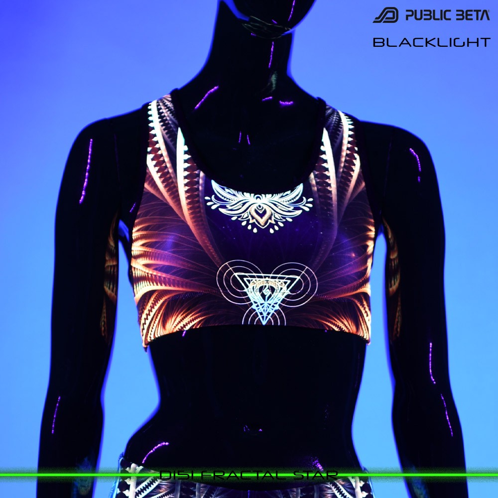Fractal Star Psychedelc Clothing for Psychedelic Yogis, UV Active prints by Public Beta Wear