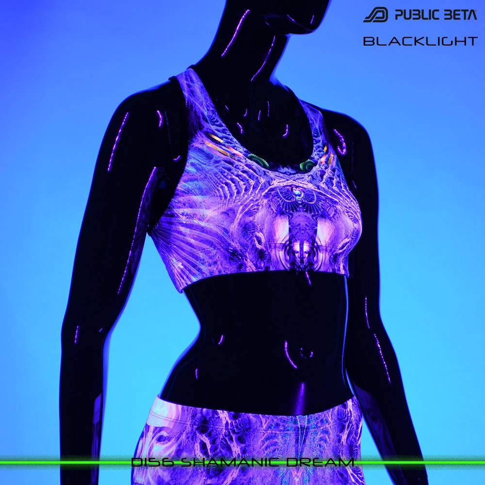 Shamanic Dream Psychedelc Clothing for Psychedelic Yogis, UV Active prints by Public Beta Wear