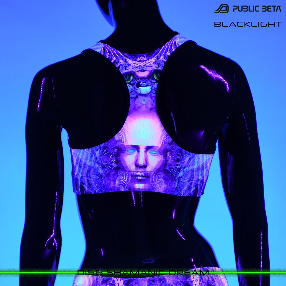 Shamanic Dream Psychedelc Clothing for Psychedelic Yogis, UV Active prints by Public Beta Wear