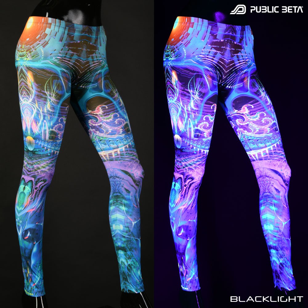 Sun Temple Blacklight Psytrance Leggings by Public Beta Wear