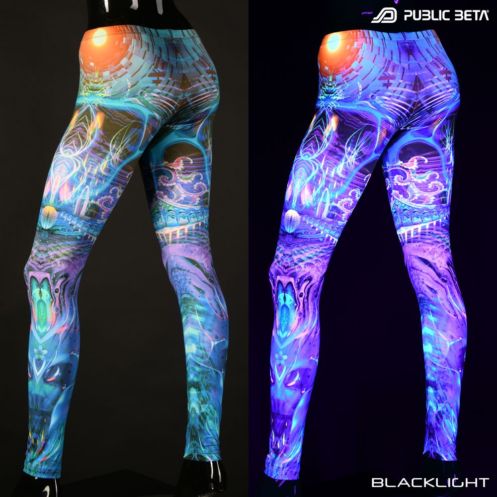 Sun Temple Blacklight Psytrance Leggings by Public Beta Wear