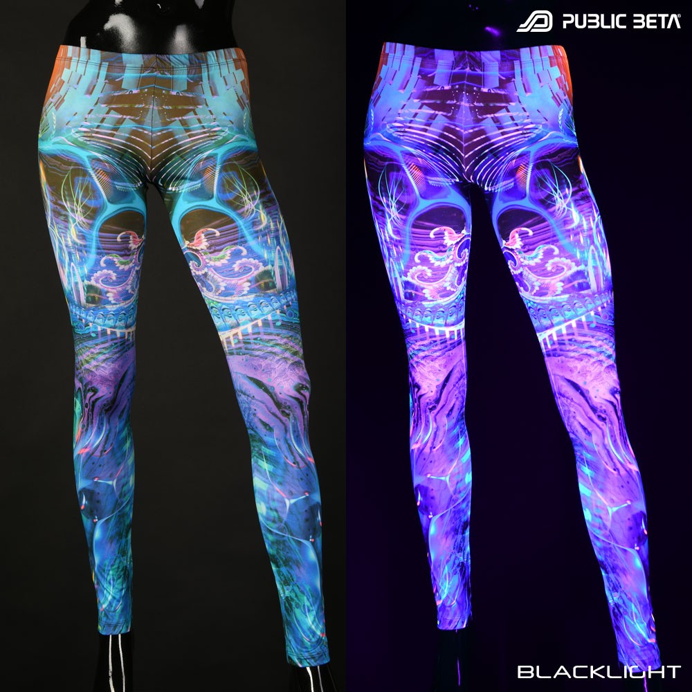 Sun Temple Blacklight Psytrance Leggings by Public Beta Wear