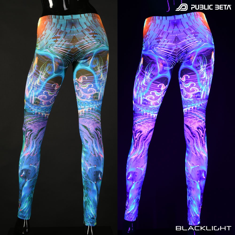 Sun Temple Blacklight Psytrance Leggings by Public Beta Wear