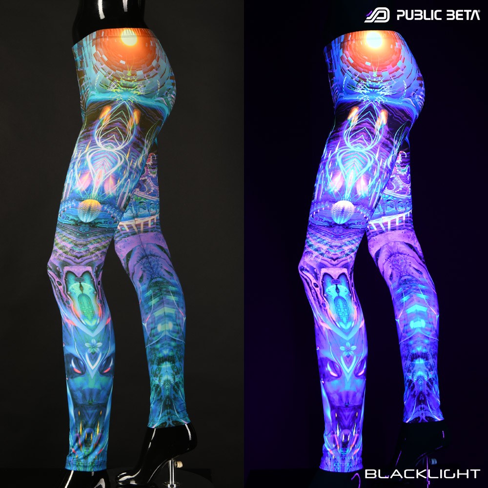 Sun Temple Blacklight Psytrance Leggings by Public Beta Wear