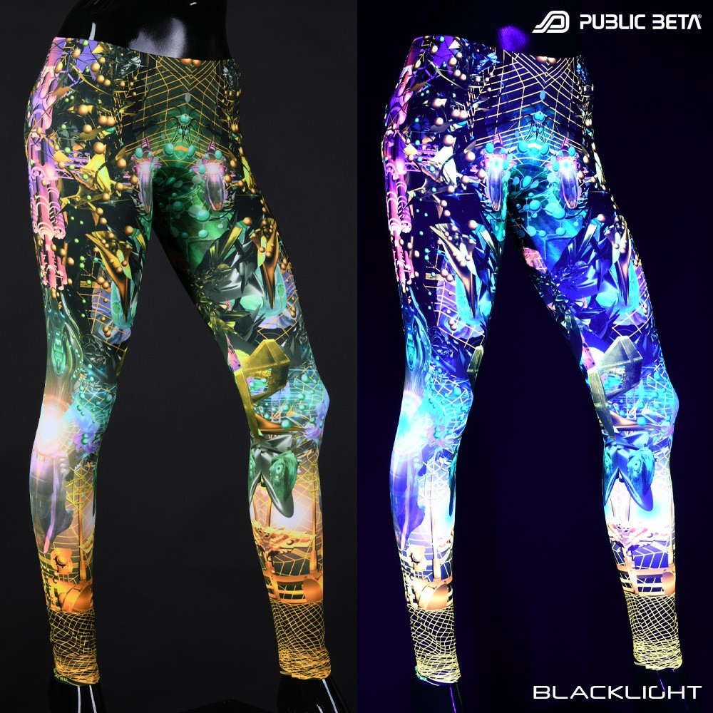 Ziggurat Blacklight Psytrance Leggings by Public Beta Wear