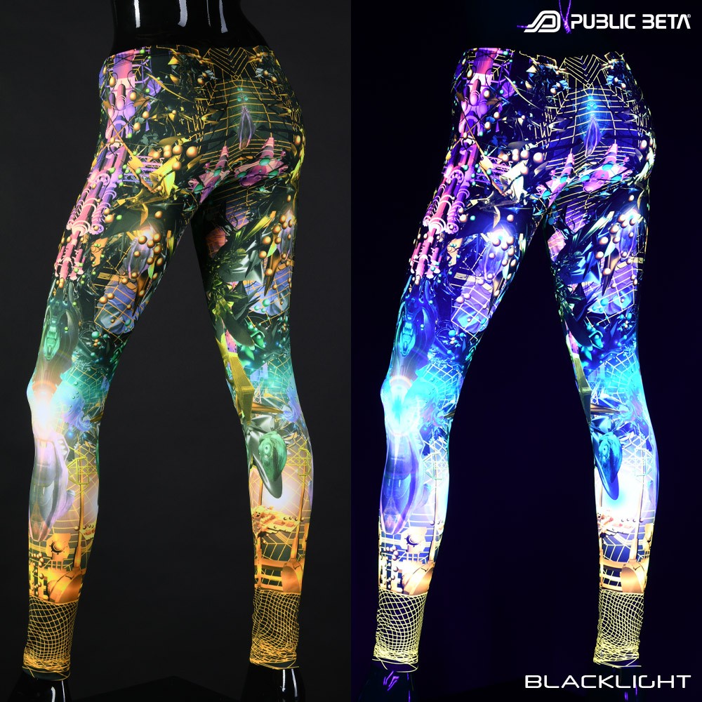 Ziggurat Blacklight Psytrance Leggings by Public Beta Wear