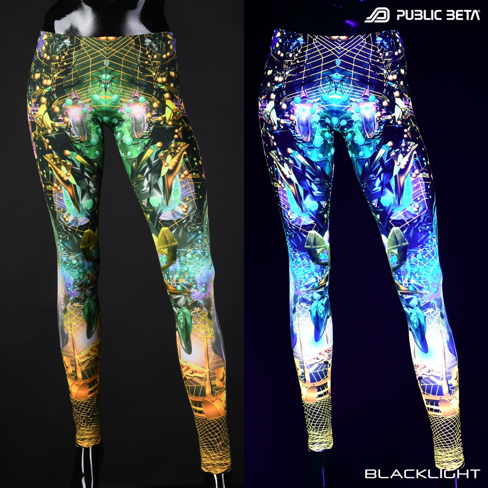 Ziggurat Blacklight Psytrance Leggings by Public Beta Wear