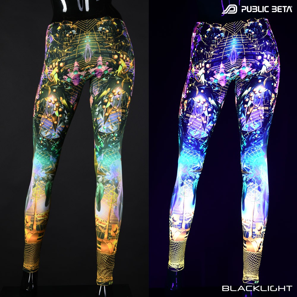 Ziggurat Blacklight Psytrance Leggings by Public Beta Wear