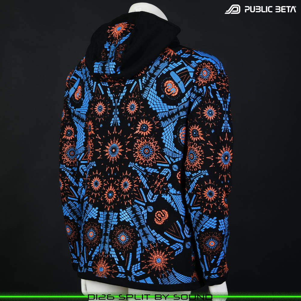 Split by Sound Glow in Blacklight Psywear. Silk Print on 100% Cotton by Public Beta Wear
