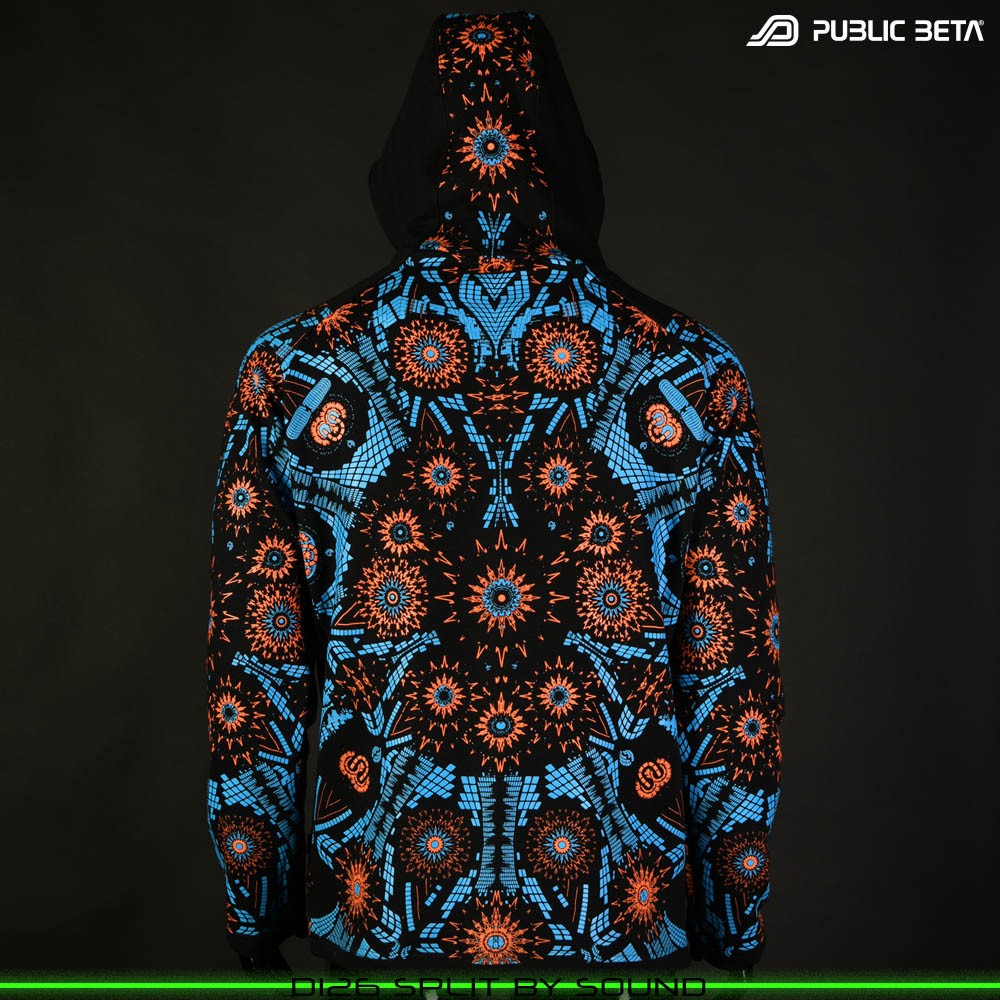 Split by Sound Glow in Blacklight Psywear. Silk Print on 100% Cotton by Public Beta Wear