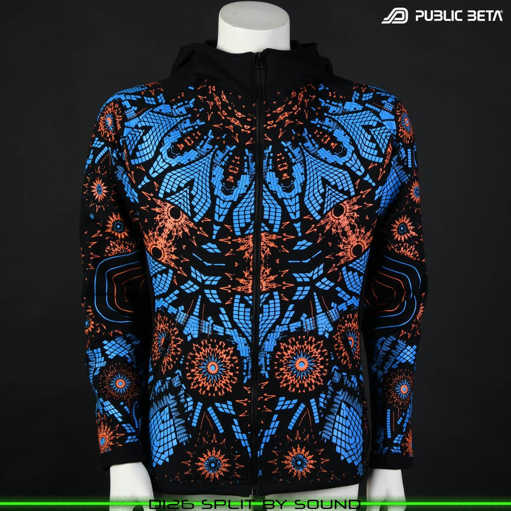 Split by Sound Glow in Blacklight Psywear. Silk Print on 100% Cotton by Public Beta Wear