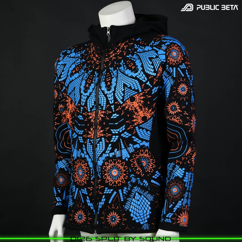 Split by Sound Glow in Blacklight Psywear. Silk Print on 100% Cotton by Public Beta Wear