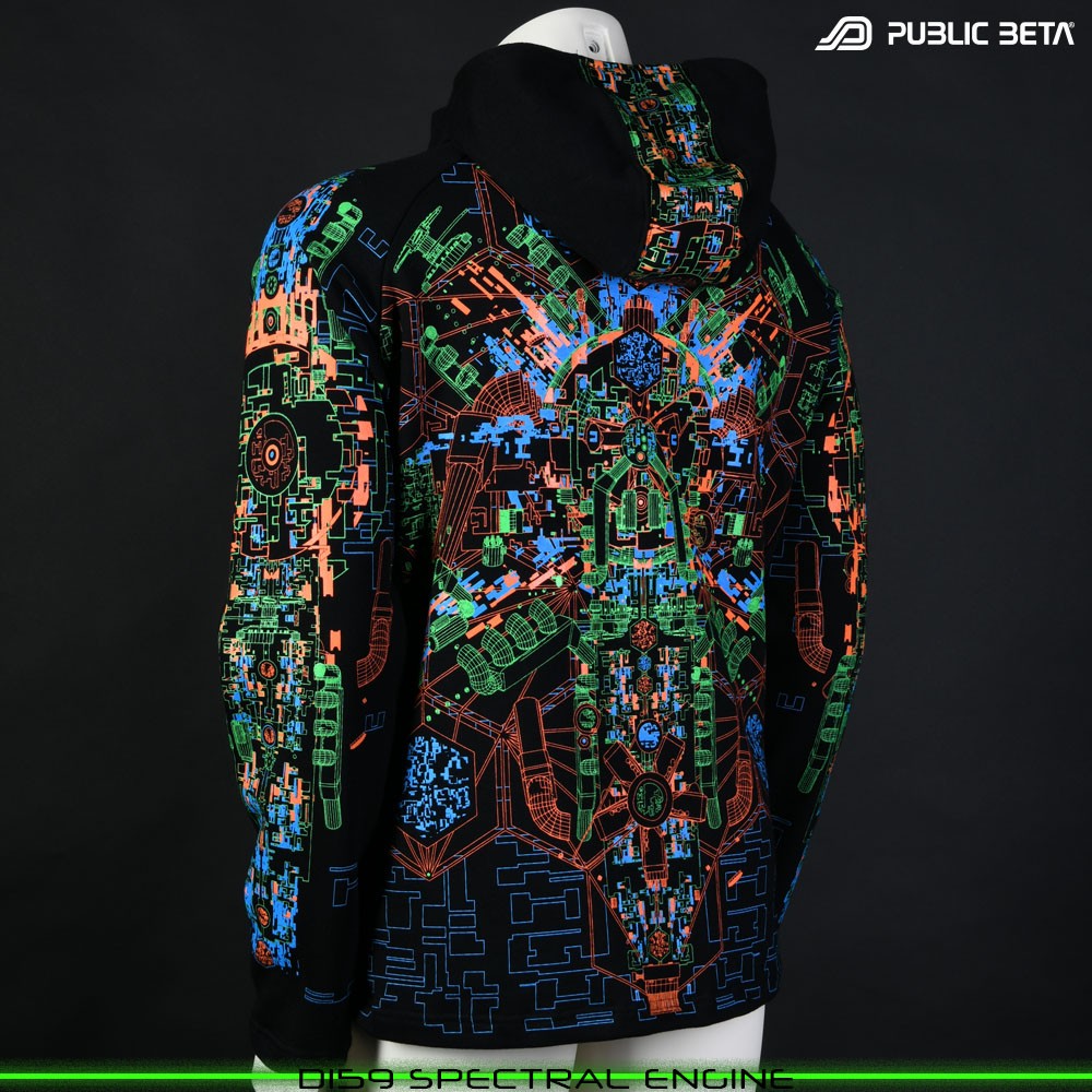 Spectran Engine Glow in Blacklight Psywear. Silk Print on 100% Cotton by Public Beta Wear