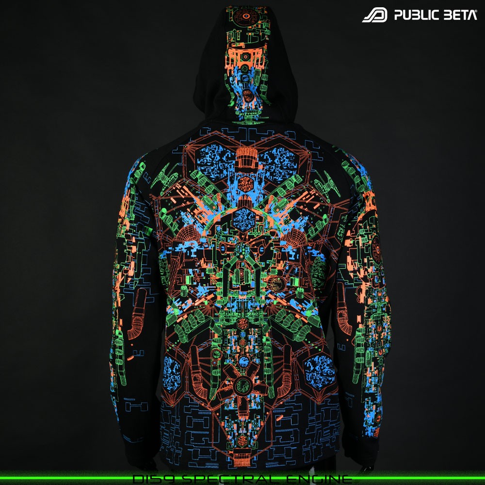 Spectran Engine Glow in Blacklight Psywear. Silk Print on 100% Cotton by Public Beta Wear