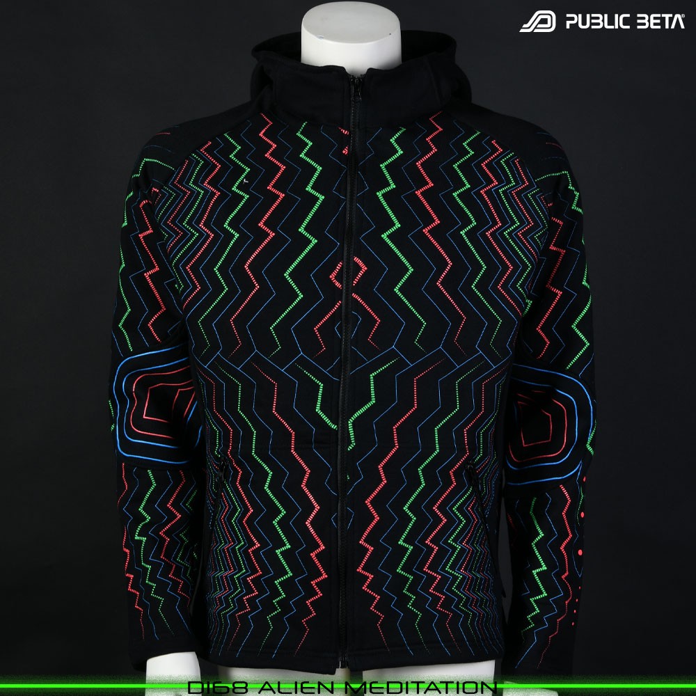 Alien Meditation Glow in Blacklight Psywear. Silk Print on 100% Cotton by Public Beta Wear