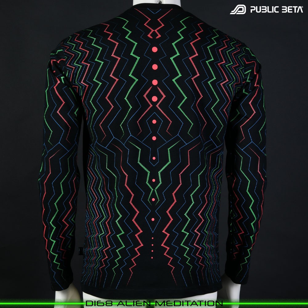 Alien Meditation 100% Cotton Longsleeve Shirt with UV Active Print by Public Beta Wear