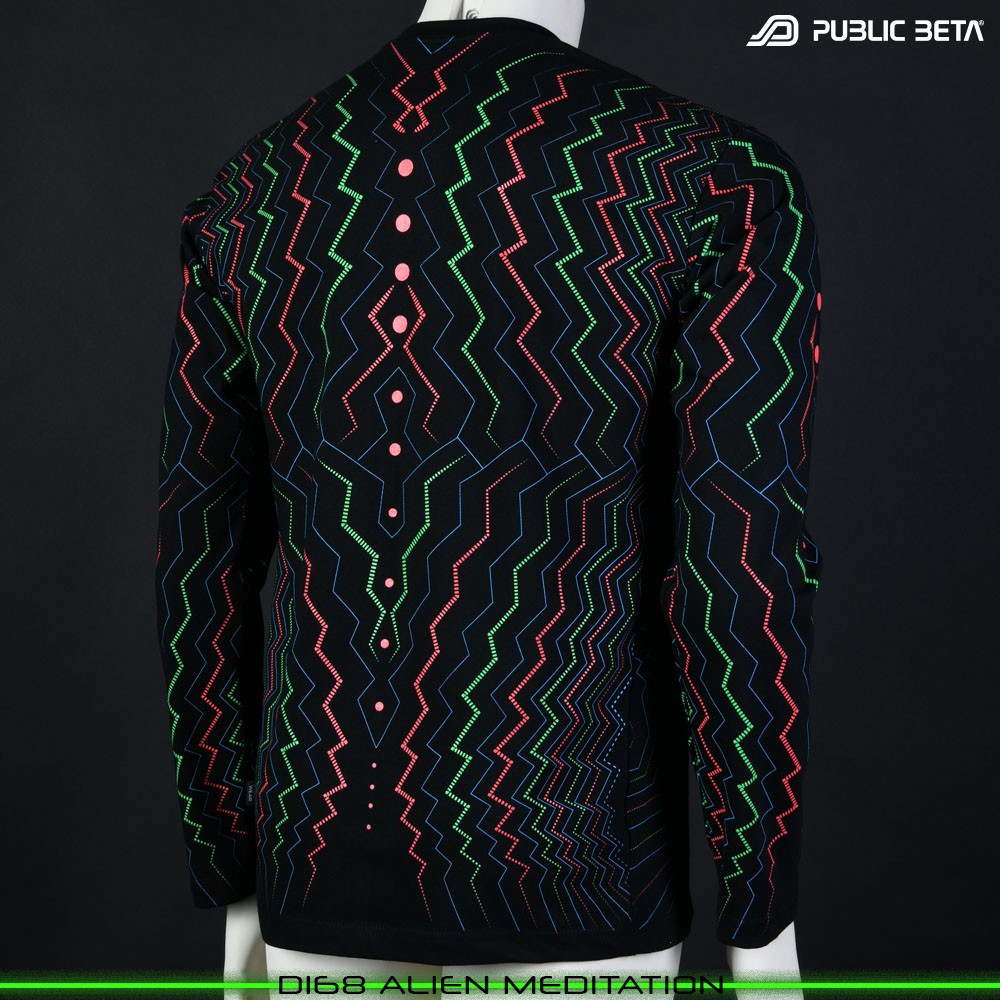 Alien Meditation 100% Cotton Longsleeve Shirt with UV Active Print by Public Beta Wear