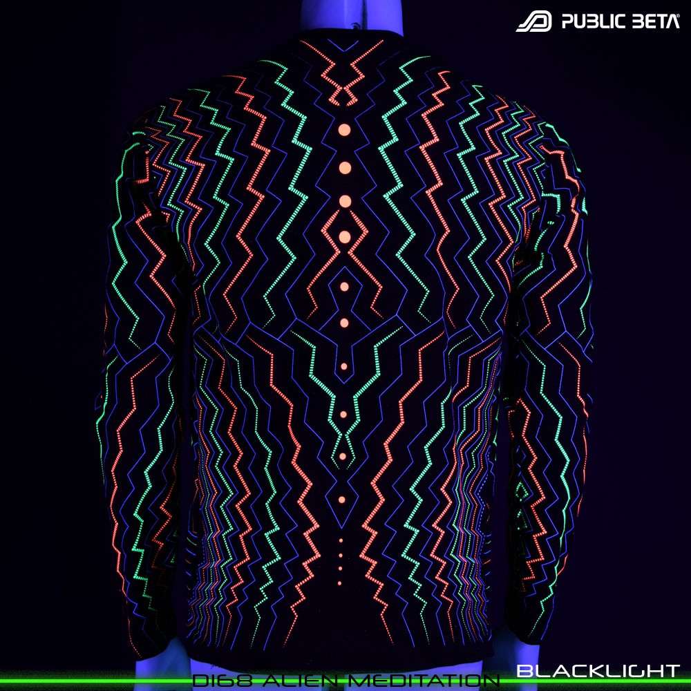 Alien Meditation 100% Cotton Longsleeve Shirt with UV Active Print by Public Beta Wear