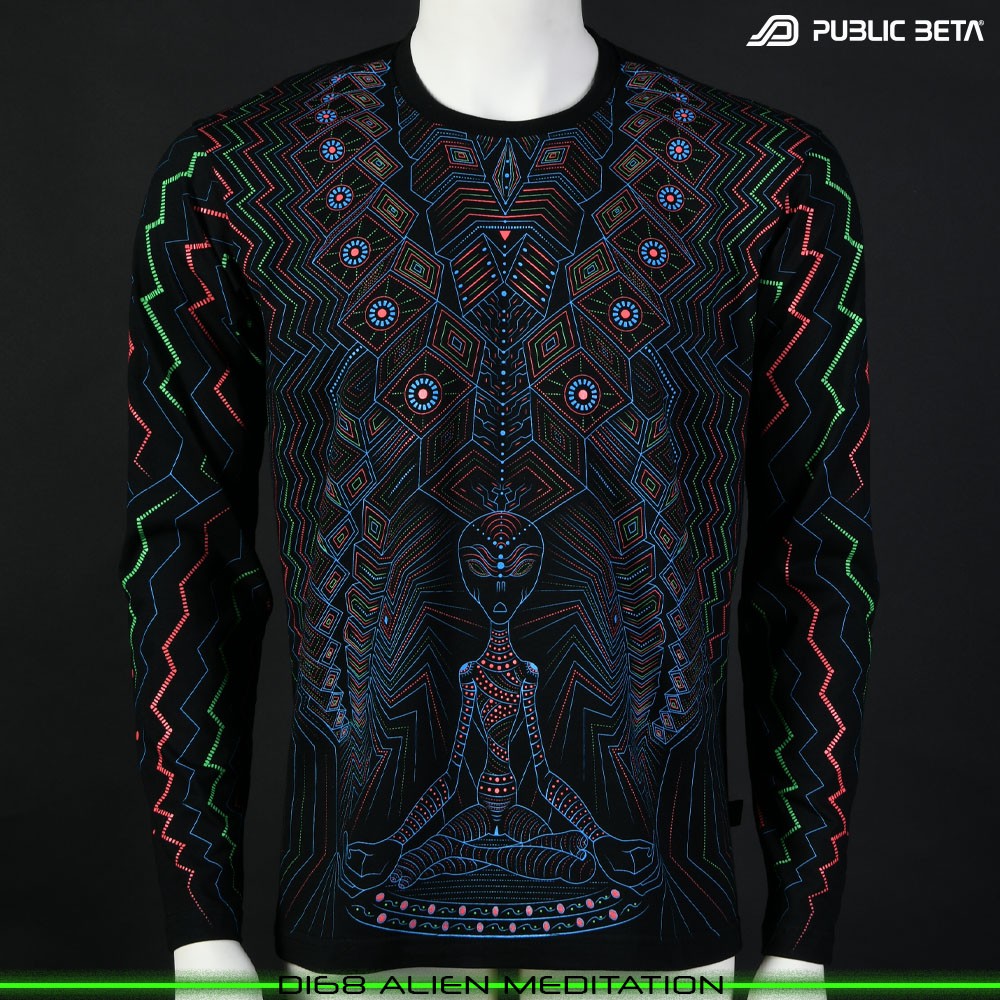 Alien Meditation 100% Cotton Longsleeve Shirt with UV Active Print by Public Beta Wear