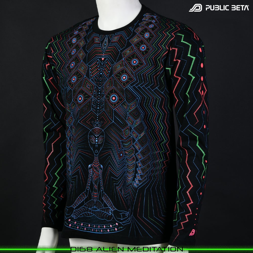 Alien Meditation 100% Cotton Longsleeve Shirt with UV Active Print by Public Beta Wear