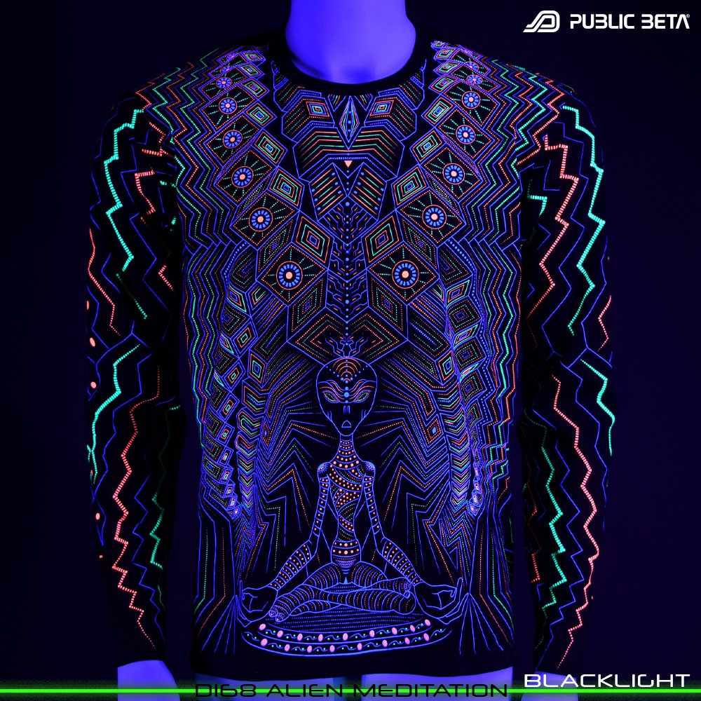 Alien Meditation 100% Cotton Longsleeve Shirt with UV Active Print by Public Beta Wear