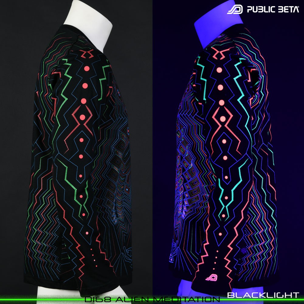 Alien Meditation 100% Cotton Longsleeve Shirt with UV Active Print by Public Beta Wear