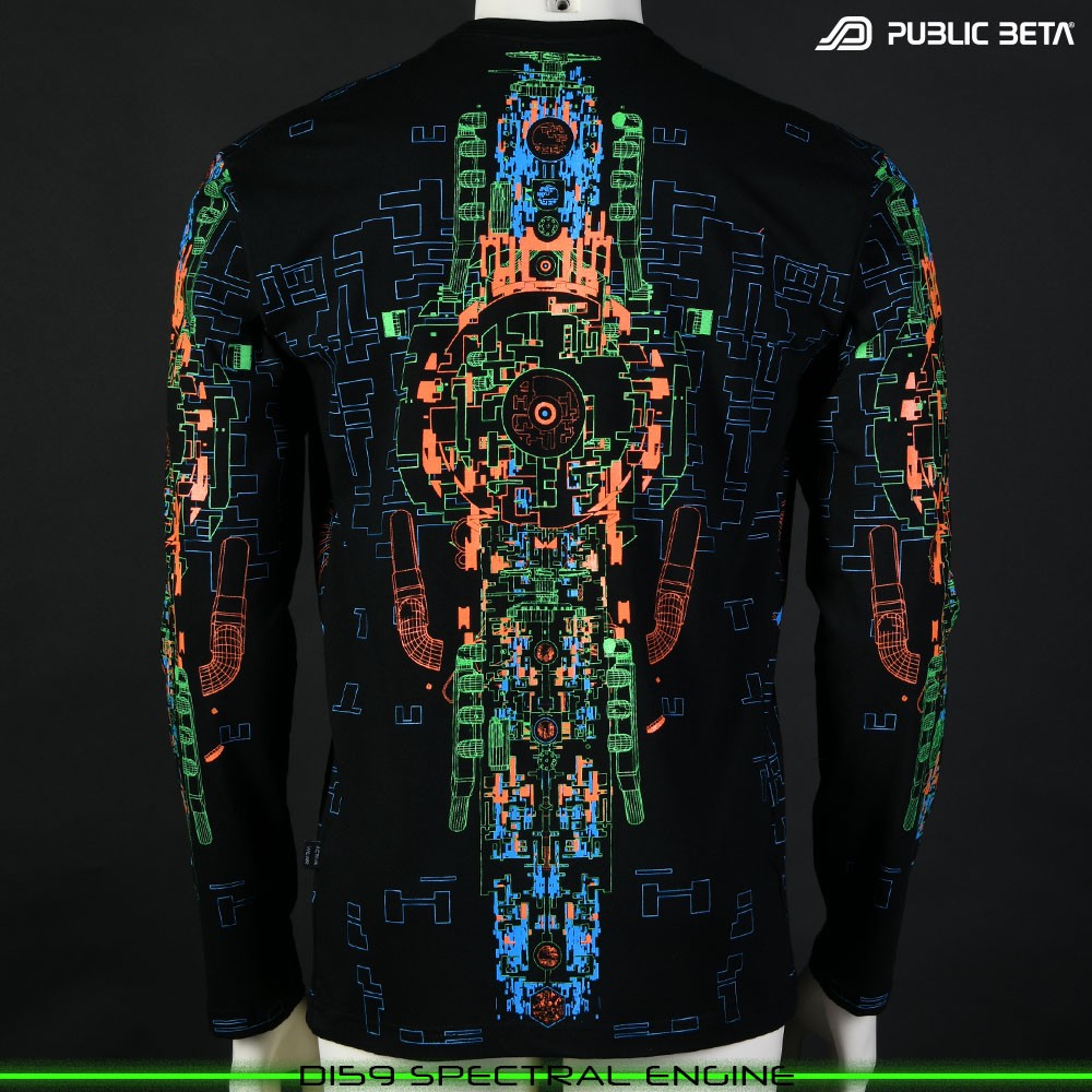 Spectral Engine 100% Cotton Longsleeve Shirt with UV Active Print by Public Beta Wear