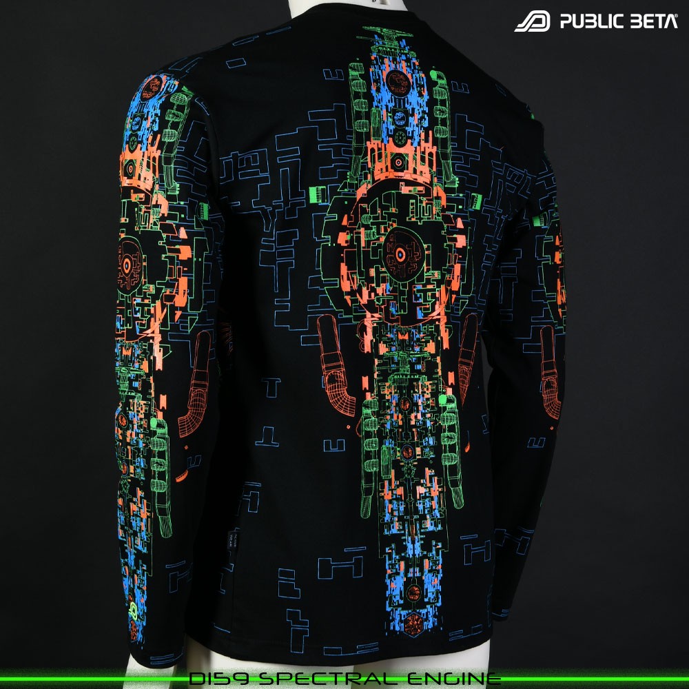 Spectral Engine 100% Cotton Longsleeve Shirt with UV Active Print by Public Beta Wear