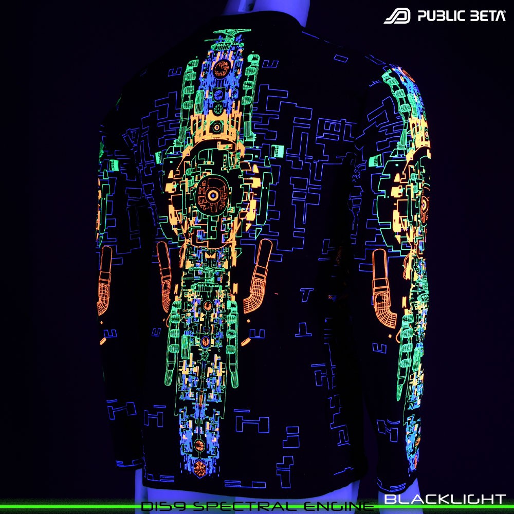 Spectral Engine 100% Cotton Longsleeve Shirt with UV Active Print by Public Beta Wear