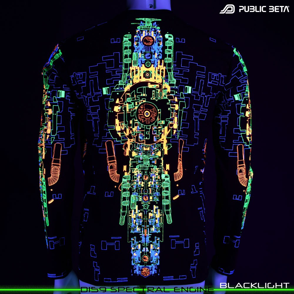 Spectral Engine 100% Cotton Longsleeve Shirt with UV Active Print by Public Beta Wear