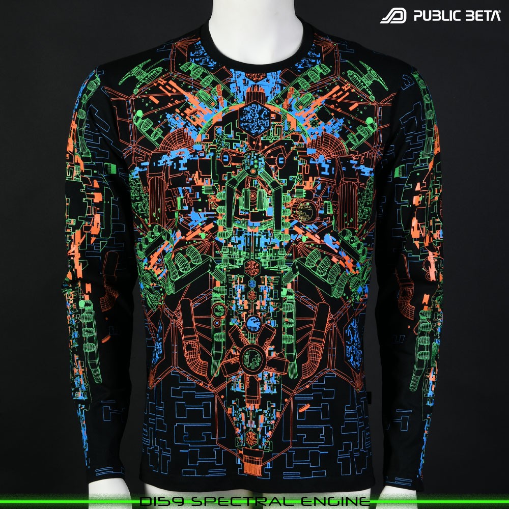 Spectral Engine 100% Cotton Longsleeve Shirt with UV Active Print by Public Beta Wear