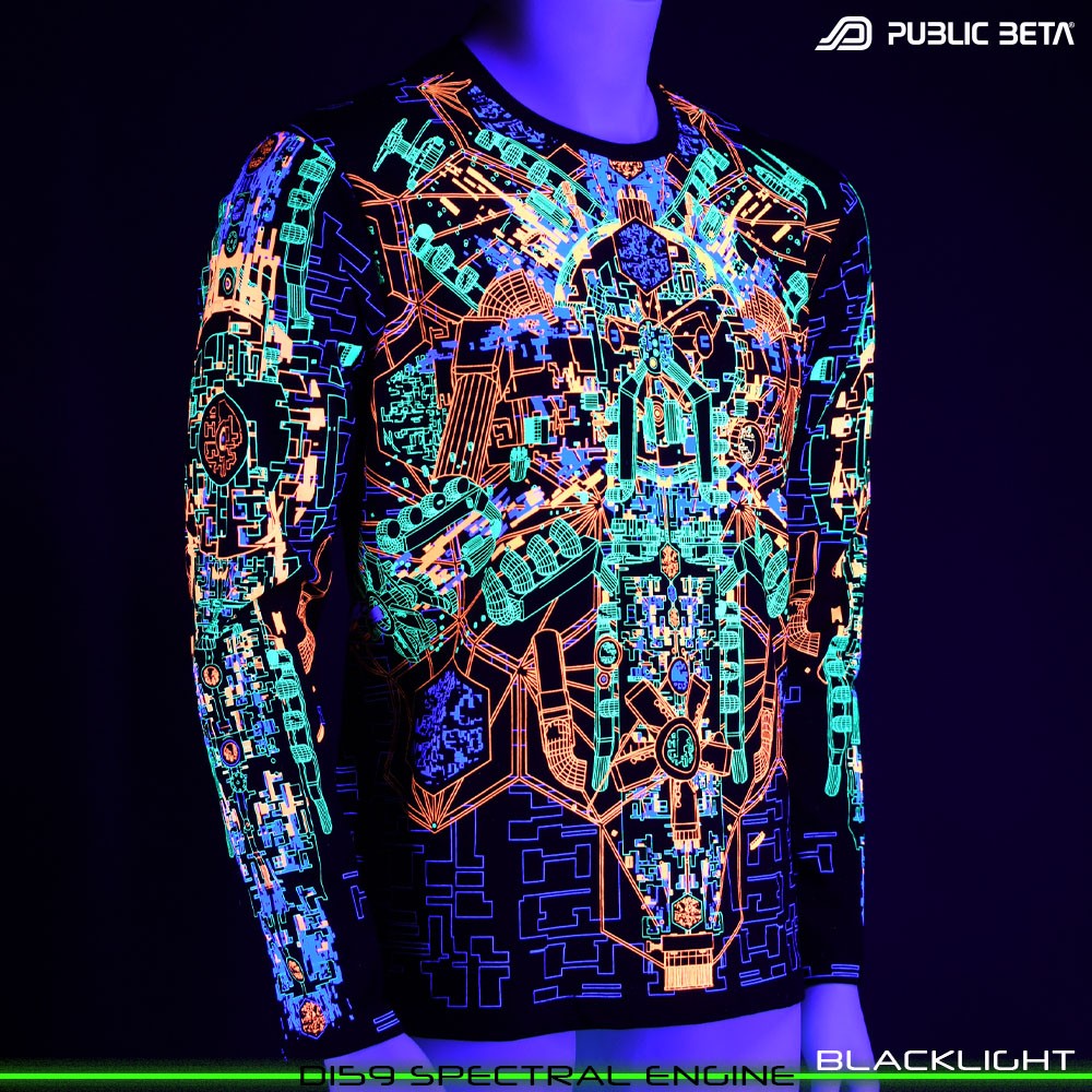 Spectral Engine 100% Cotton Longsleeve Shirt with UV Active Print by Public Beta Wear