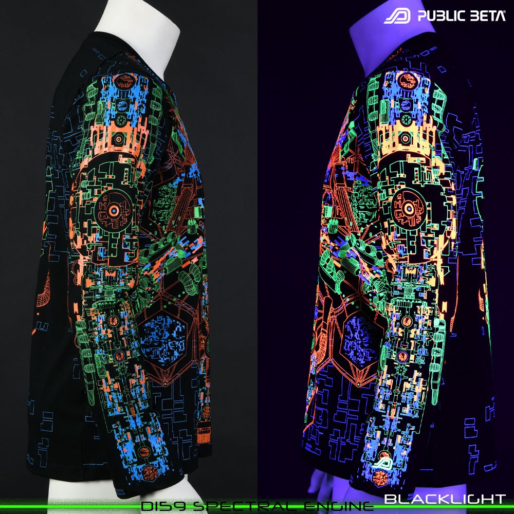 Spectral Engine 100% Cotton Longsleeve Shirt with UV Active Print by Public Beta Wear