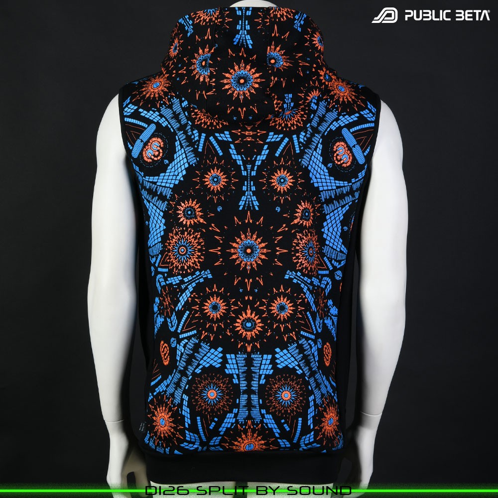 Split by Sound 100% Cotton Hooded Vest with Zipper and Pockets. Made in Europe Psywear by Public Beta Wear