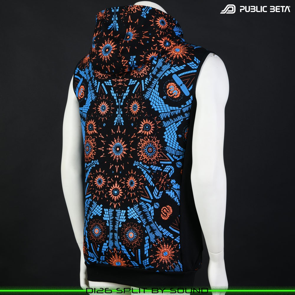 Split by Sound 100% Cotton Hooded Vest with Zipper and Pockets. Made in Europe Psywear by Public Beta Wear