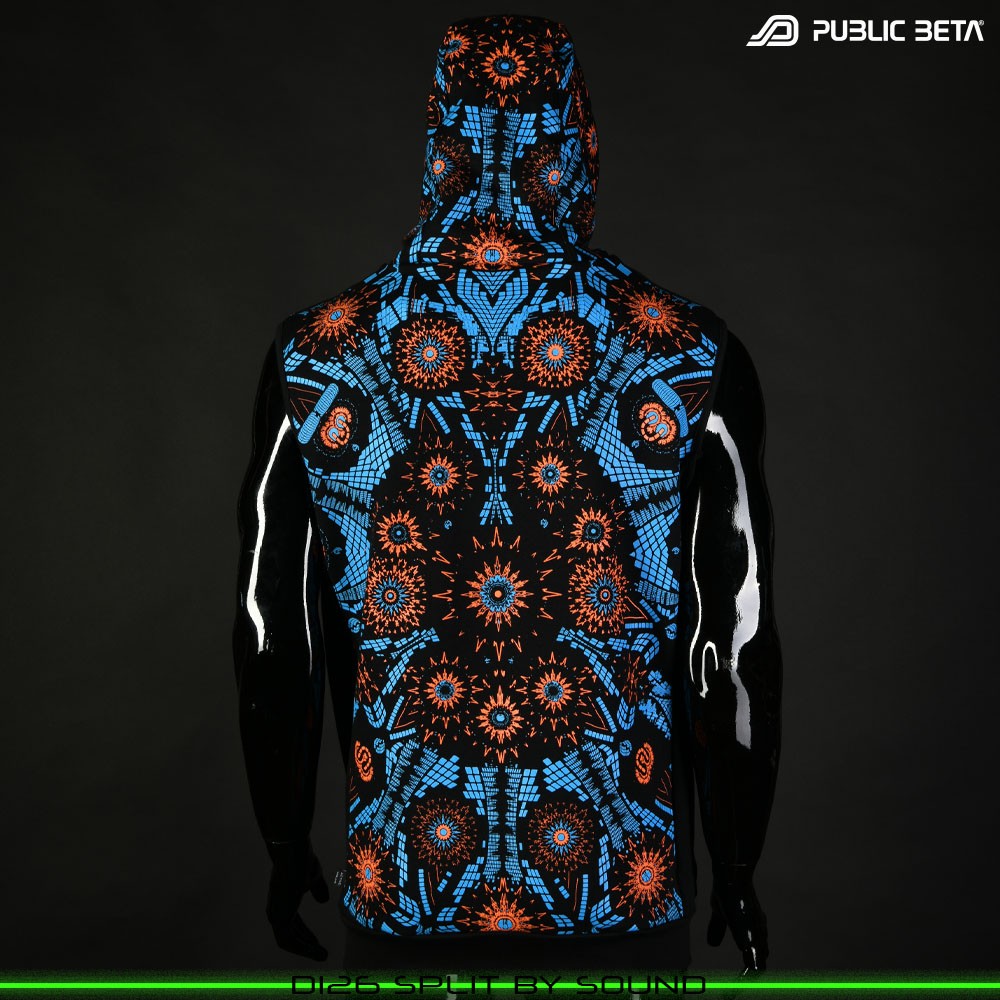 Split by Sound 100% Cotton Hooded Vest with Zipper and Pockets. Made in Europe Psywear by Public Beta Wear