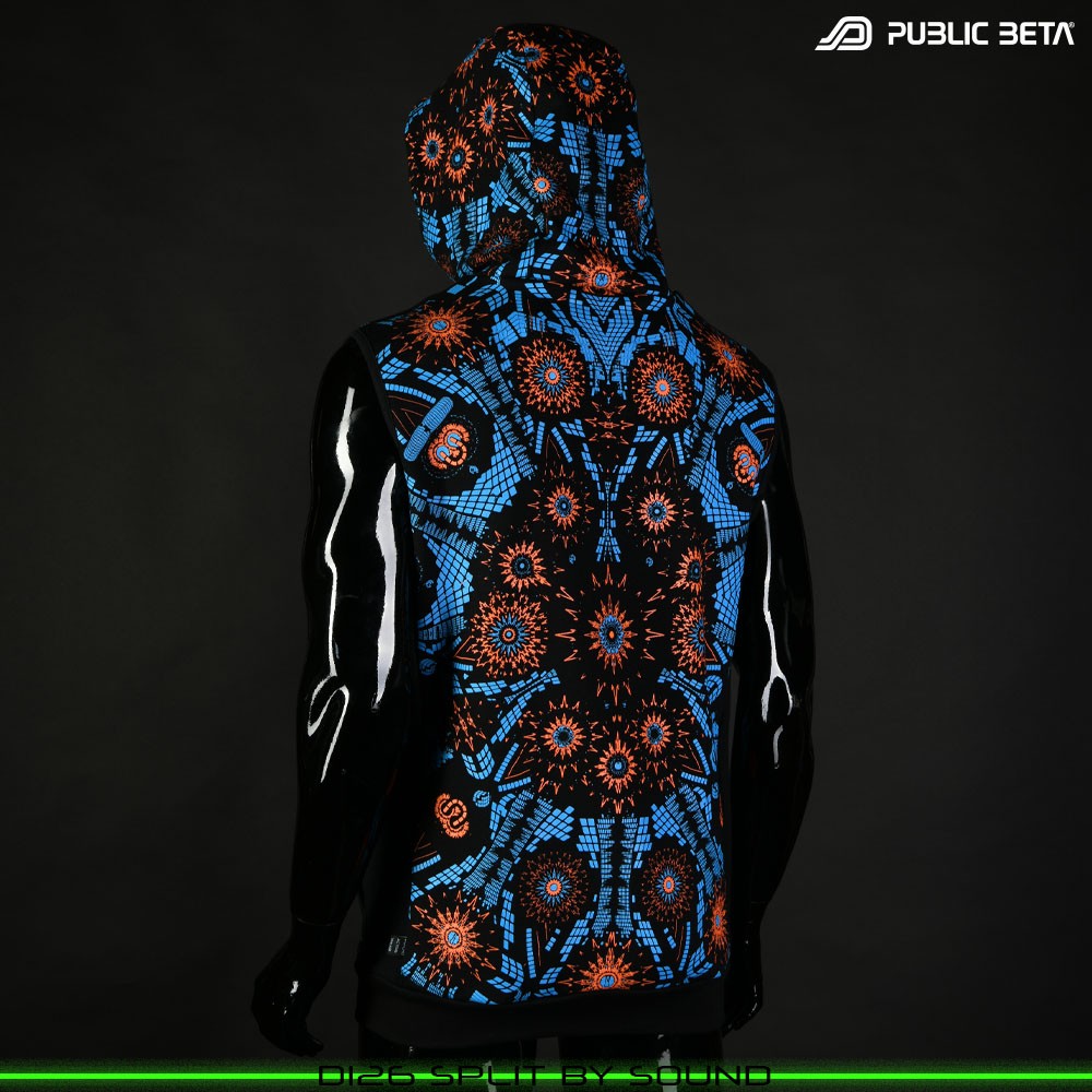 Split by Sound 100% Cotton Hooded Vest with Zipper and Pockets. Made in Europe Psywear by Public Beta Wear