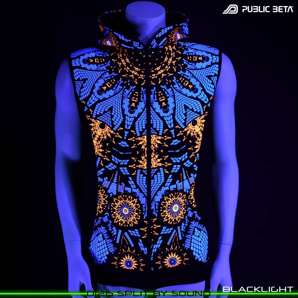 Split by Sound 100% Cotton Hooded Vest with Zipper and Pockets. Made in Europe Psywear by Public Beta Wear
