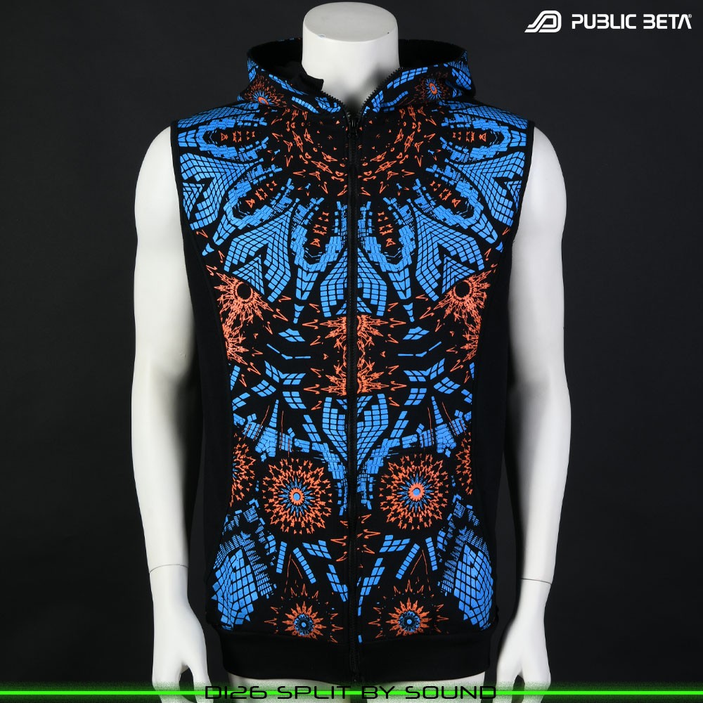 Split by Sound 100% Cotton Hooded Vest with Zipper and Pockets. Made in Europe Psywear by Public Beta Wear