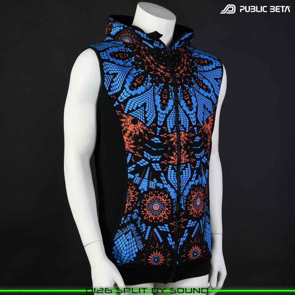 Split by Sound 100% Cotton Hooded Vest with Zipper and Pockets. Made in Europe Psywear by Public Beta Wear