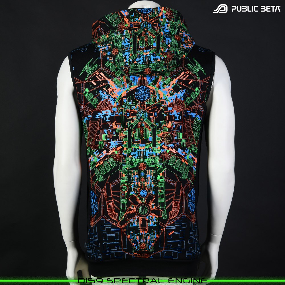Spectral Engine 100% Cotton Hooded Vest with Zipper and Pockets. Made in Europe Psywear by Public Beta Wear