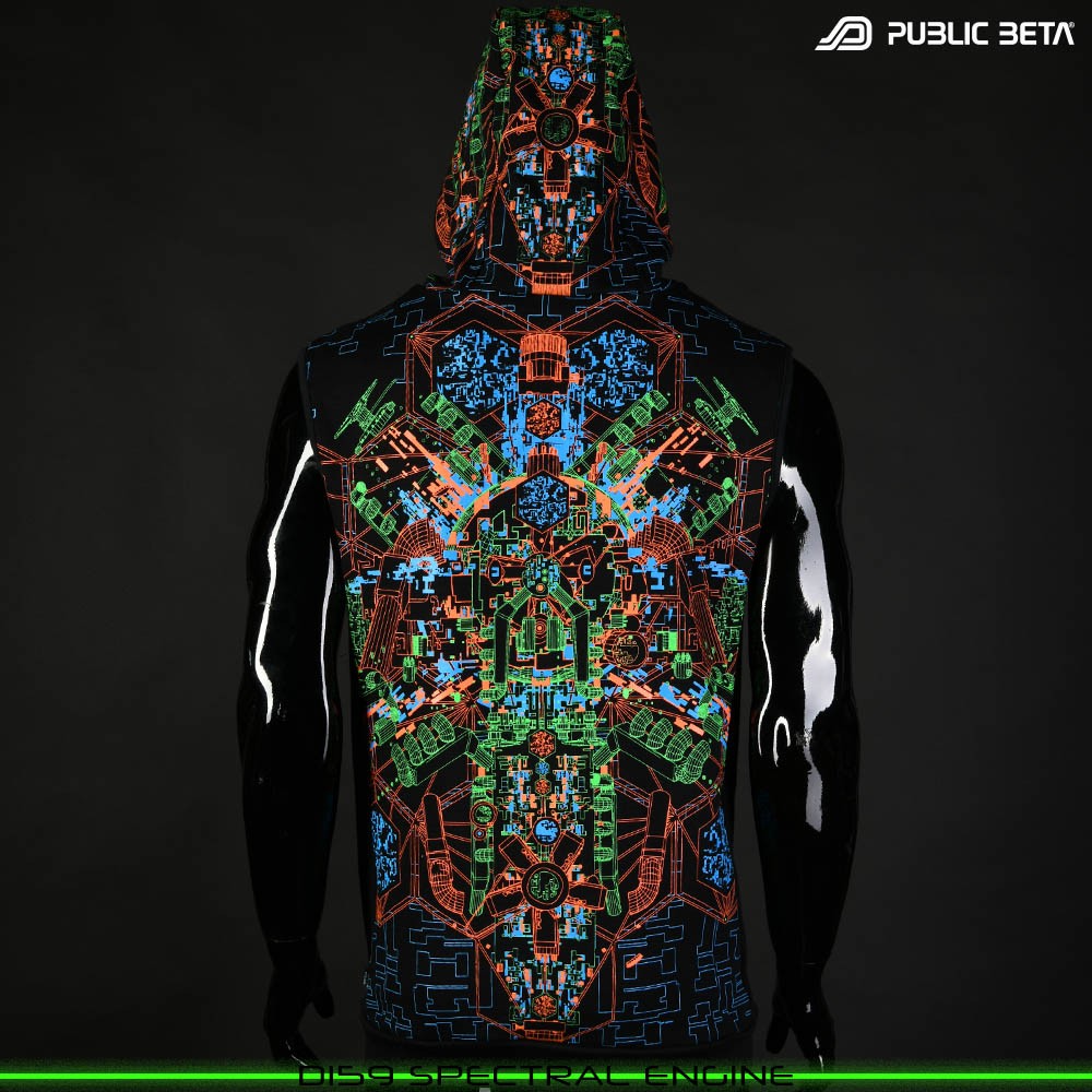 Spectral Engine 100% Cotton Hooded Vest with Zipper and Pockets. Made in Europe Psywear by Public Beta Wear