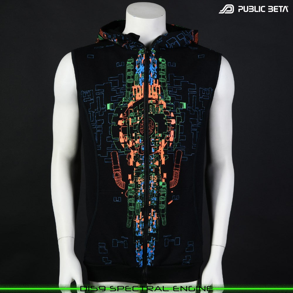 Spectral Engine 100% Cotton Hooded Vest with Zipper and Pockets. Made in Europe Psywear by Public Beta Wear