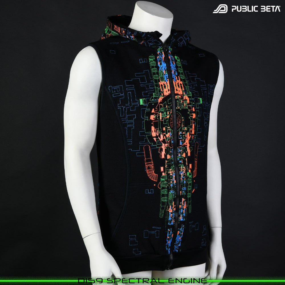 Spectral Engine 100% Cotton Hooded Vest with Zipper and Pockets. Made in Europe Psywear by Public Beta Wear