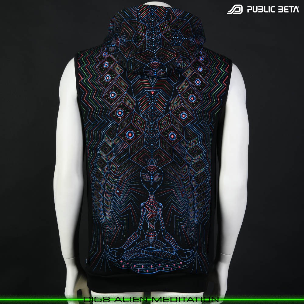 Spectral Engine 100% Cotton Hooded Vest with Zipper and Pockets. Made in Europe Psywear by Public Beta Wear