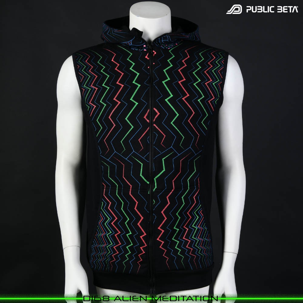 Spectral Engine 100% Cotton Hooded Vest with Zipper and Pockets. Made in Europe Psywear by Public Beta Wear