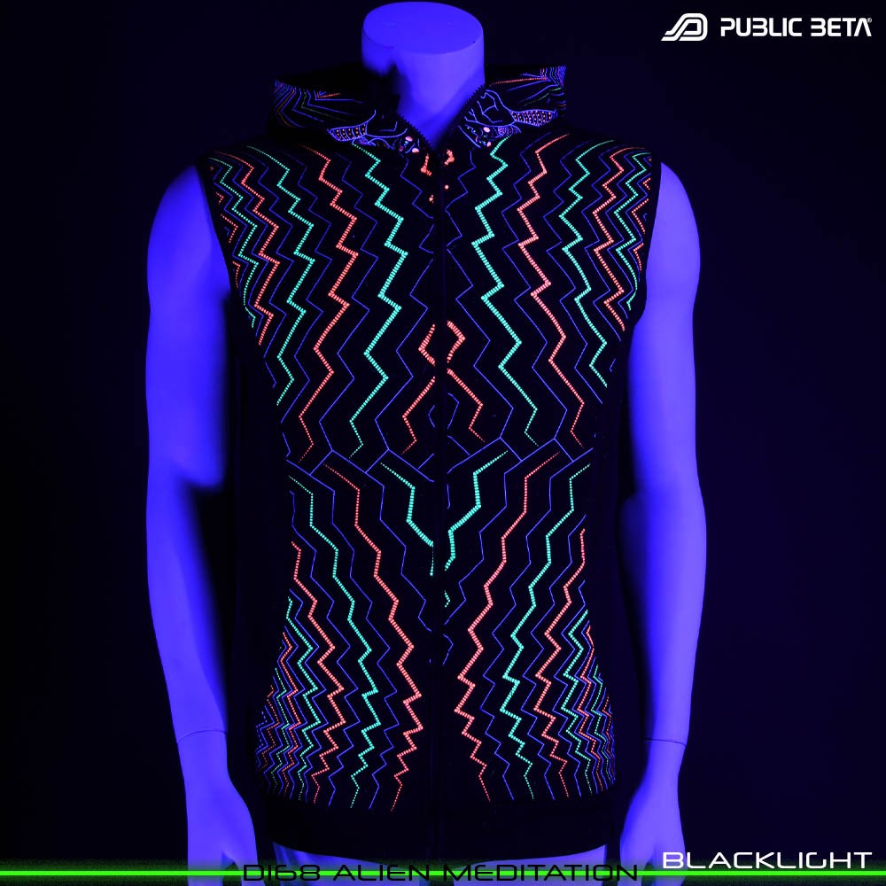 Spectral Engine 100% Cotton Hooded Vest with Zipper and Pockets. Made in Europe Psywear by Public Beta Wear